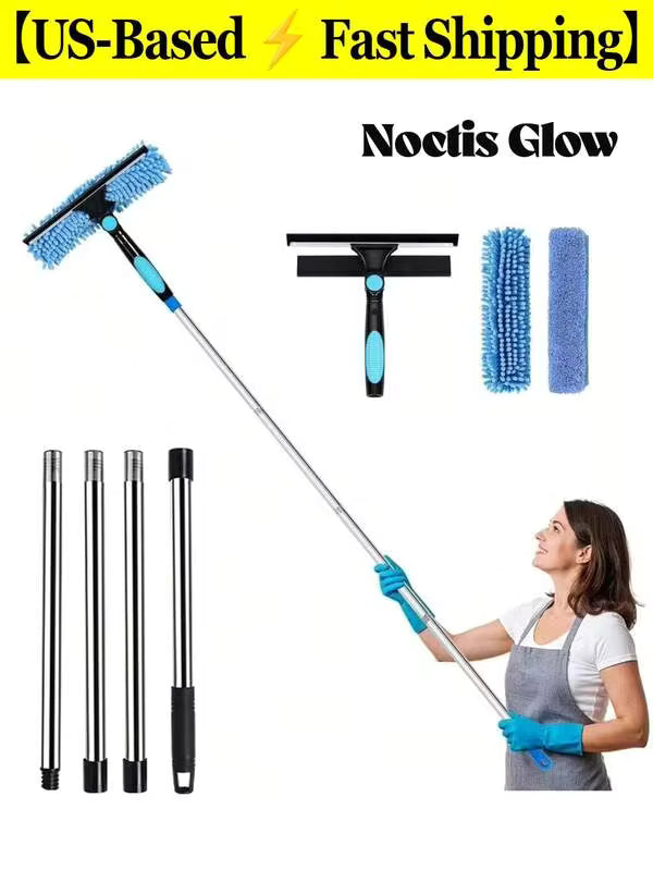 72" High Window Cleaning Squeegee Set With Extension Pole 2-In-1 High Window Cleaning Squeegee Set With 1 Rotatable Head And 2 Interchangeable Washers